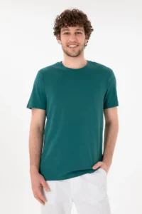 US Polo Assn. Men Regular Fit Crew Neck Dark Green Basic T-Shirt