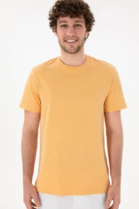US Polo Shirt Assn. Men Regular Fit Crew Neck Orange Basic T-Shirt - Image 4