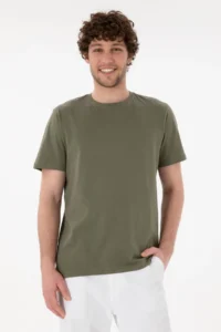 US Polo Assn. Men Regular Fit Crew Neck Dark Khaki Basic T-Shirt