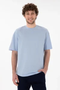 US Polo Assn. Men Long Fit Crew Neck Light Blue Basic T-Shirt