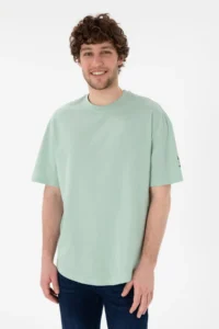 US Polo Assn. Men Long Fit Crew Neck Aqua Green Basic T-Shirt - Image 2