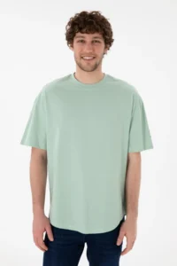 US Polo Assn. Men Long Fit Crew Neck Aqua Green Basic T-Shirt - Image 4
