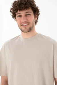 US Polo Assn. Men Long Fit Crew Neck Stone Basic T-Shirt - Image 3