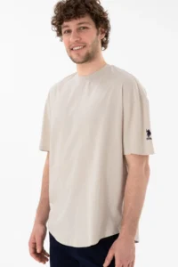 US Polo Assn. Men Long Fit Crew Neck Stone Basic T-Shirt - Image 4