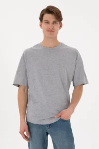 US Polo Assn. Men Long Fit Crew Neck Gray Melanj Basic T-Shirt