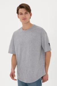 US Polo Assn. Men Long Fit Crew Neck Gray Melanj Basic T-Shirt - Image 2
