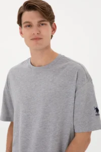 US Polo Assn. Men Long Fit Crew Neck Gray Melanj Basic T-Shirt - Image 3