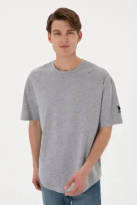 US Polo Assn. Men Long Fit Crew Neck Gray Melanj Basic T-Shirt - Image 4