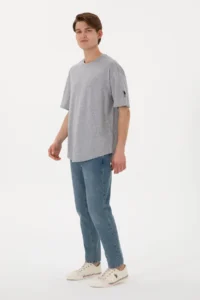 US Polo Assn. Men Long Fit Crew Neck Gray Melanj Basic T-Shirt - Image 5