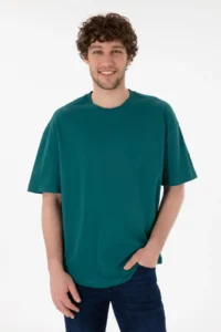 US Polo Assn. Men Long Fit Crew Neck Dark Green Basic T-Shirt