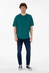 US Polo Assn. Men Long Fit Crew Neck Dark Green Basic T-Shirt - Image 5