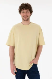 US Polo Assn. Men Long Fit Crew Neck Light Khaki Basic T-Shirt
