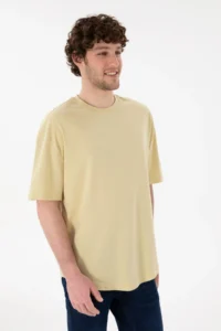 US Polo Assn. Men Long Fit Crew Neck Light Khaki Basic T-Shirt - Image 2