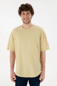 US Polo Assn. Men Long Fit Crew Neck Light Khaki Basic T-Shirt - Image 4