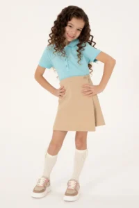 US Polo Assn. Girls' Aqua Polo Shirt Collar Basic T-Shirt - Image 2