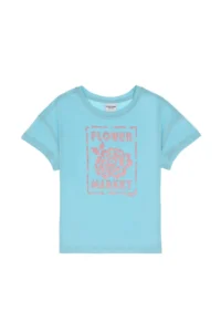 US Polo Assn. Girls' Aqua Crew Neck Floral Printed Cotton T-Shirt - Image 3