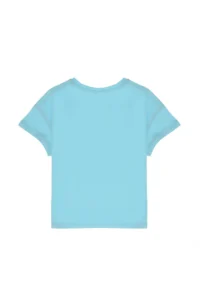US Polo Assn. Girls' Aqua Crew Neck Floral Printed Cotton T-Shirt - Image 4