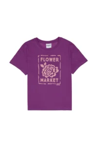 US Polo Assn. Girls' Violet Crew Neck Floral Printed Cotton T-Shirt - Image 3