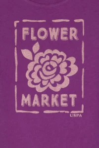 US Polo Assn. Girls' Violet Crew Neck Floral Printed Cotton T-Shirt - Image 5