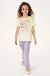 US Polo Assn. Girls' Cream Crew Neck Printed Cotton T-Shirt - Image 2