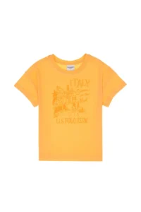US Polo Shirt Assn. Girls' Orange Crew Neck Printed Cotton T-Shirt - Image 3