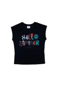 US Polo Assn. Girls' Navy Blue Crew Neck Printed Cotton T-Shirt - Image 3