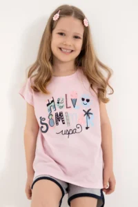 US Polo Assn. Girls' Light Pink Crew Neck Printed Cotton T-Shirt - Image 2