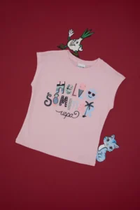 US Polo Assn. Girls' Light Pink Crew Neck Printed Cotton T-Shirt - Image 3