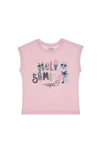 US Polo Assn. Girls' Light Pink Crew Neck Printed Cotton T-Shirt - Image 4