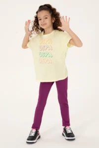 US Polo Assn. Girls' Limon Crew Neck Cotton Colorful Uspa Printed T-Shirt - Image 2