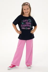 US Polo Assn. Girls' Navy Blue Crew Neck Printed Cotton T-Shirt - Image 2