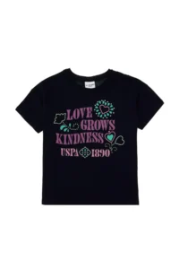 US Polo Assn. Girls' Navy Blue Crew Neck Printed Cotton T-Shirt - Image 3