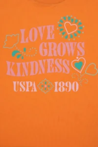 US Polo Assn. Girls' Orange Crew Neck Printed Cotton T-Shirt - Image 5