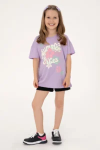 US Polo Assn. Girls' Lilac comfort Crew Neck Floral Printed Cotton T-Shirt - Image 2