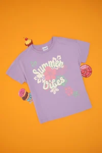 US Polo Assn. Girls' Lilac comfort Crew Neck Floral Printed Cotton T-Shirt - Image 3
