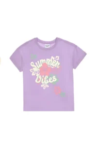 US Polo Assn. Girls' Lilac comfort Crew Neck Floral Printed Cotton T-Shirt - Image 4