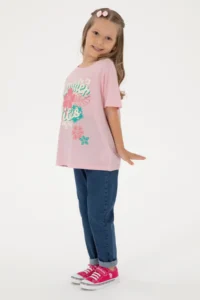 US Polo Assn. Girls' Light Pink comfort Fit Crew Neck Printed Cotton T-Shirt - Image 2