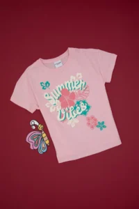 US Polo Assn. Girls' Light Pink comfort Fit Crew Neck Printed Cotton T-Shirt - Image 3