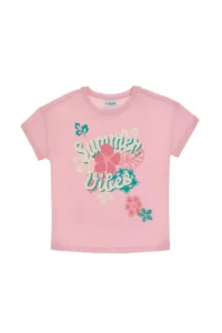 US Polo Assn. Girls' Light Pink comfort Fit Crew Neck Printed Cotton T-Shirt - Image 4