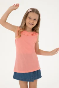 US Polo Assn. Girls' Pink Crew Neck Ruffle Detailed Sleeveless T-Shirt - Image 2