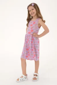 US Polo Assn. Girls' Lilac Crew Neck A-Form Patterned Knitting Dress - Image 2