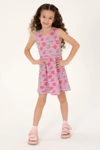 US Polo Assn. Girls' Light Pink Crew Neck A-Form Patterned Knitting Dress - Image 2