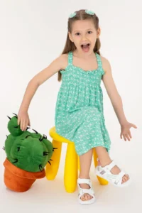 US Polo Assn. Girls' Mint Sleeveless Crepe Material Knitting Dress