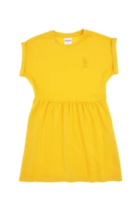 US Polo Assn. Girls' Yellow Crew Neck A-Form Modal Knitting Dress - Image 3
