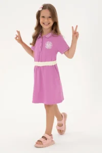 US Polo Assn. Girls' Fuchsia Polo Shirt Collar Short Sleeve A-Form Knitting Dress - Image 2