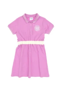 US Polo Assn. Girls' Fuchsia Polo Shirt Collar Short Sleeve A-Form Knitting Dress - Image 3
