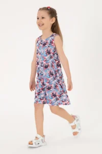 US Polo Assn. Girls' Navy Blue Sleeveless Kelebek Patterned Knitting Dress
