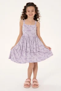 US Polo Assn. Girls' Lilac Frilly Sleeveless Knitting Dress - Image 2