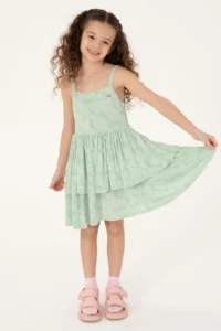 US Polo Assn. Girls' Aqua Green Frilly Sleeveless Knitting Dress - Image 2