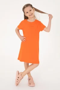 US Polo Assn. Girls' Pomegranate Crew Neck Short Sleeve interlock Basic Knitting Dress - Image 2